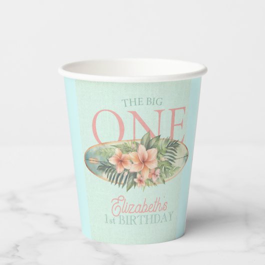 Tropical Surf Board The Big One 1e Verjaardag Papieren Bekers