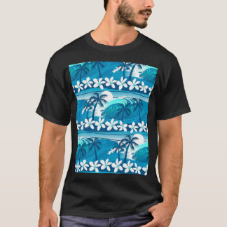 Tropical surf wave with palm trees Graphic T-shirt