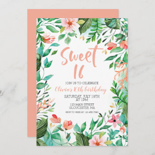 Tropical Sweet 16 Aloha Luau Invitation Anniversai