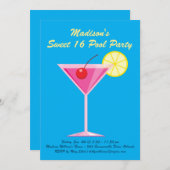 Tropical Sweet 16 Pool Party Invitation (Devant / Derrière)
