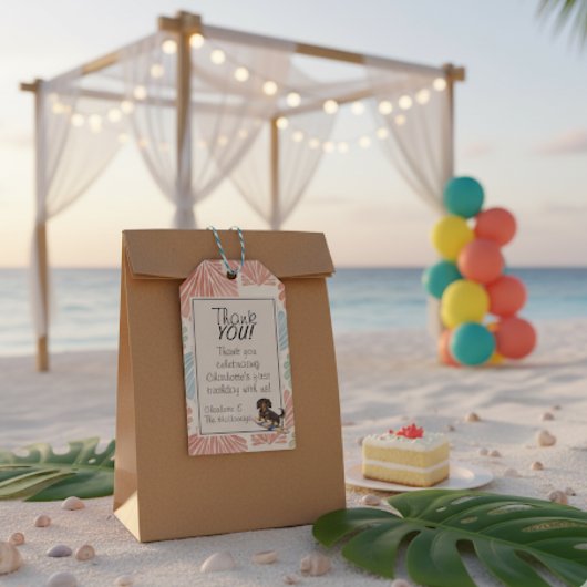 Tropical The Big One Surf Teckel Verjaardag Cadeaulabel