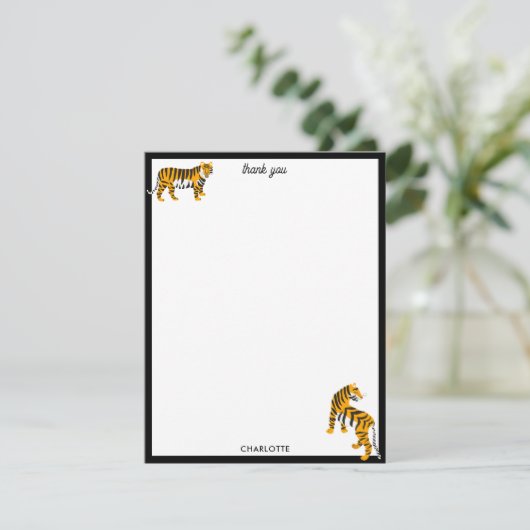 Tropical Tiger Black Botanical Oerwoud Safari Cats Bedankkaart (Staand voorkant)