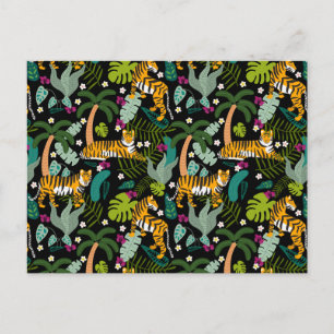 Tropical Tiger Black Botanical Oerwoud Safari Cats Feestdagenkaart