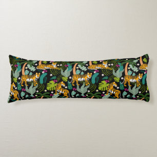 Tropical Tiger Black Botanical Oerwoud Safari Cats Lichaamskussen