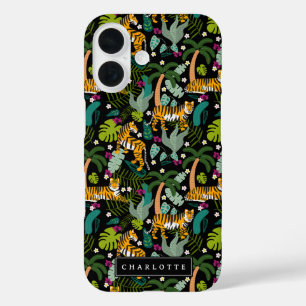 Tropical Tiger Zwarte Oerwoud Safari Katten iPhone 16 Hoesje