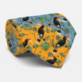 Tropical Toucan Bleu Jaune Cravate Homme (Roulé)