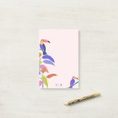 Tropical Toucan Bright Neon Monogram Blush Pink Post-it® Notes (Op bureau)