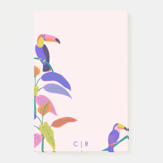 Tropical Toucan Bright Neon Monogram Blush Pink Post-it® Notes (Voorkant)