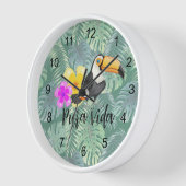 Tropical Toucan Pura Vida Design Horloge murale (Angle)