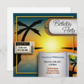 Tropical Travel Sunset Anniversaire Invitations (Devant / Derrière)