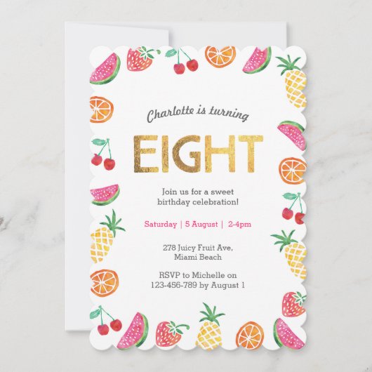 Tropical Tutti Fruitt Gold 8e Invitation anniversa (Devant)