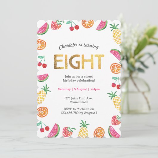 Tropical Tutti Fruitt Gold 8e Invitation anniversa (Debout devant)