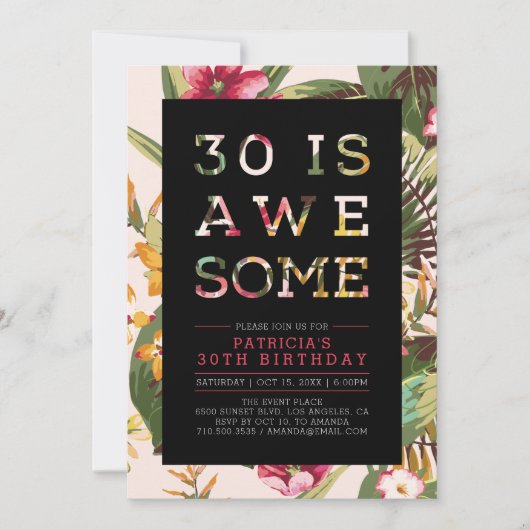Tropical | Typographie Moderne Invitation 30ème An (Devant)