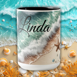 Tropical Vibrant Sand Beach Gepersonaliseerde naam Tweekleurige Koffiemok