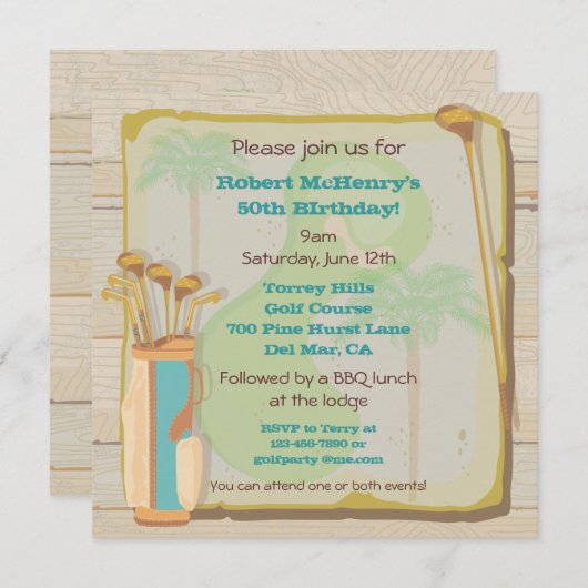 Tropical Vintage Golf Party Invitation (Devant / Derrière)