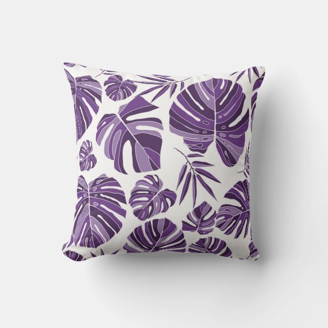 Tropical violet monstera leaves seamless pattern w kussen (Voorkant)