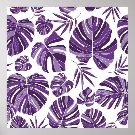 Tropical violet monstera leaves seamless pattern w poster (Voorkant)