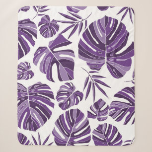 Tropical violet monstera leaves seamless pattern w sherpa deken