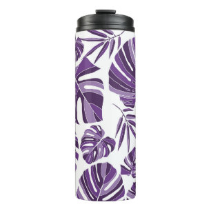 Tropical violet monstera leaves seamless pattern w thermosbeker