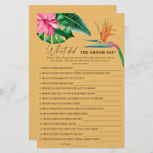 Tropical - Wat zei de bruidegom bruidsspel (Voorkant / Achterkant)