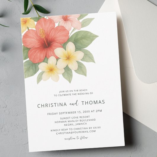 Tropical Watercolor Beach Wedding Kaart