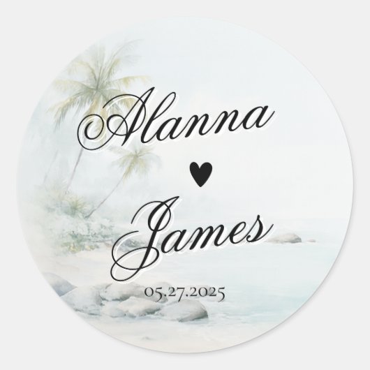 Tropical Watercolor Beach Wedding Sticker (Devant)