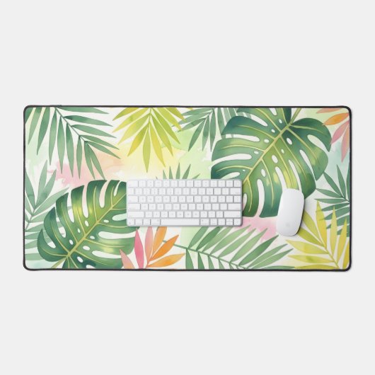 Tropical Watercolor Monstera Leaf Boho (Clavier et souris)