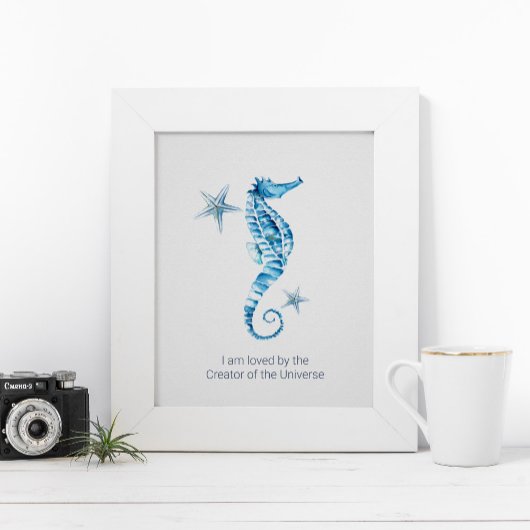 Tropical Watercolor Seahorse Wall Art Poster