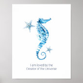 Tropical Watercolor Seahorse Wall Art Poster (Devant)