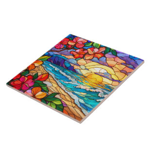 Tropical Waterfall Glas in lood Art Tegeltje