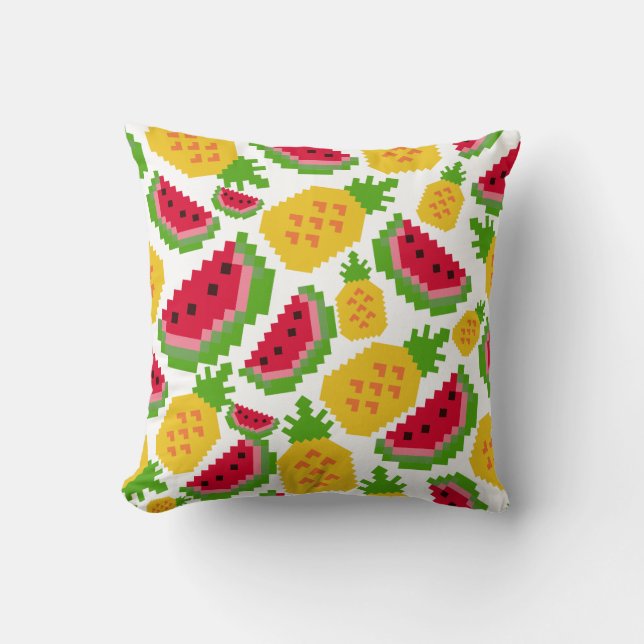 Tropical Watermelon and Pineapple Pixel Pattern Kussen (Voorkant)