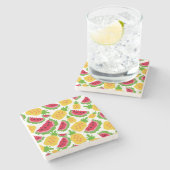 Tropical Watermelon and Pineapple Pixel Pattern Stenen Onderzetter (Zijkant)