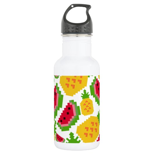 Tropical Watermelon and Pineapple Pixel Pattern Waterfles (Voorkant)