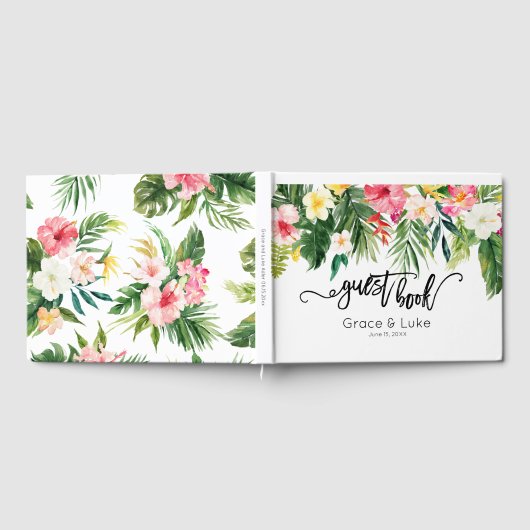 Tropical Waterverf Flowers Trouwgastenboek Gastenboek (Volledig)