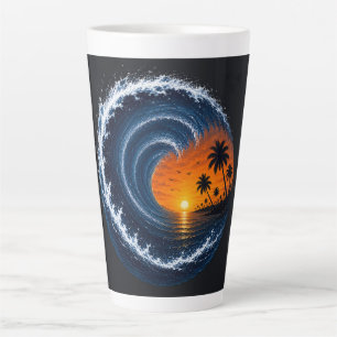 Tropical Wave Sunset Surf Logo T-shirt Ocean Wer Latte Mok