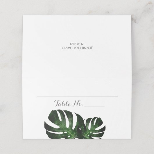 Tropical Wedding Monstera Folded Place Card (Buitenkant ongevouwen)