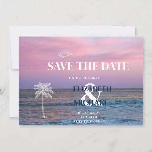 Tropical Wedding Sunrise Ocean Beach Save The Date (Devant)