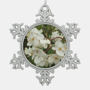 Tropical White Begonia Floral Tin Sneeuwvlok Ornament