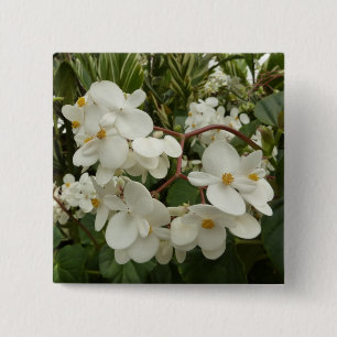Tropical White Begonia Floral Vierkante Button 5,1 Cm