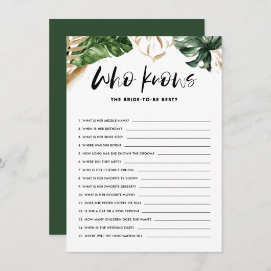 Tropical Who Knothe Bride meilleure carte de jeu d (Devant / Derrière)