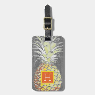 Tropical Yellow Pinneapple on Grey Bagagelabel