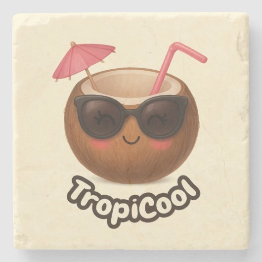 TropiCool Kokosnoot – Schattige Zomerstenen Onderz Stenen Onderzetter (Voorkant)