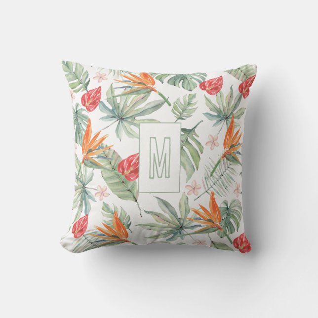 Tropics Bloemenblad Fantasie met Monogram Kussen (Voorkant)