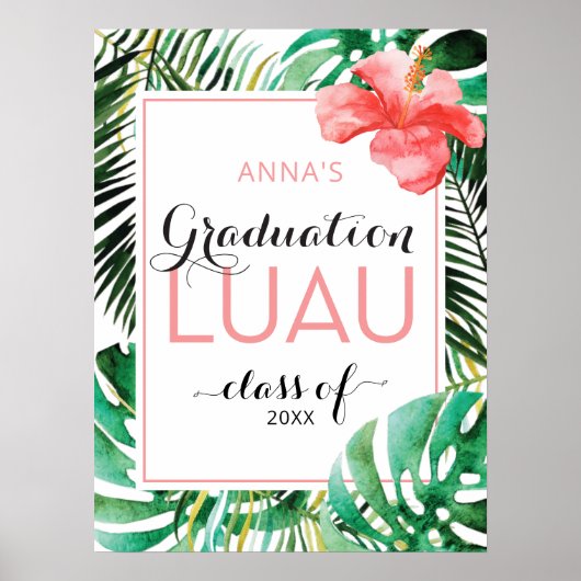 Tropisch Afstuderen Luau Party Welcome Sign Poster (Voorkant)