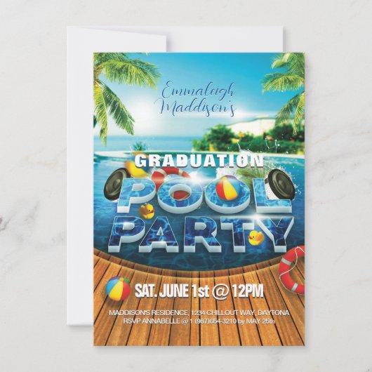 Tropisch Afstuderen Pool Party Event Kaart (Voorkant)