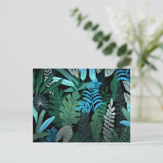 Tropisch Aloha Exotic Blue Oerwoud Pattern at Nigh Briefkaart (Staand voorkant)