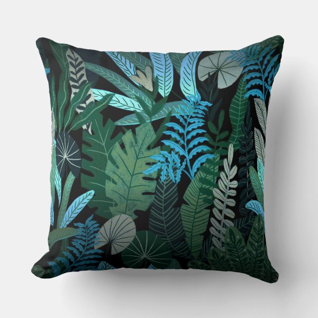 Tropisch Aloha Exotic Blue Oerwoud Pattern at Nigh Kussen (Voorkant)