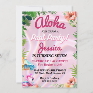 Tropisch Aloha Poolparty Verjaardag Kaart