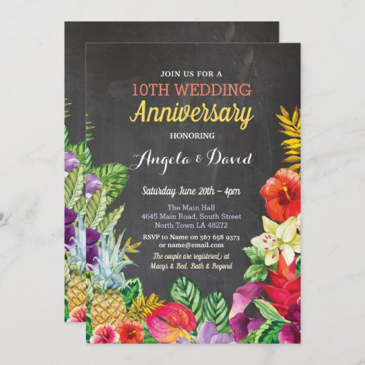 Tropisch Aloha Wedding Jubileum Chalk Invite Kaart (Voorkant / Achterkant)