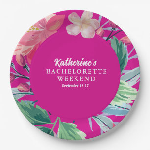 Tropisch als het hete roze tropische vrijgezellenf papieren bordje